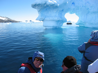 Peter Hillary (in  blue) with clients on the Antarctic Peninsula
